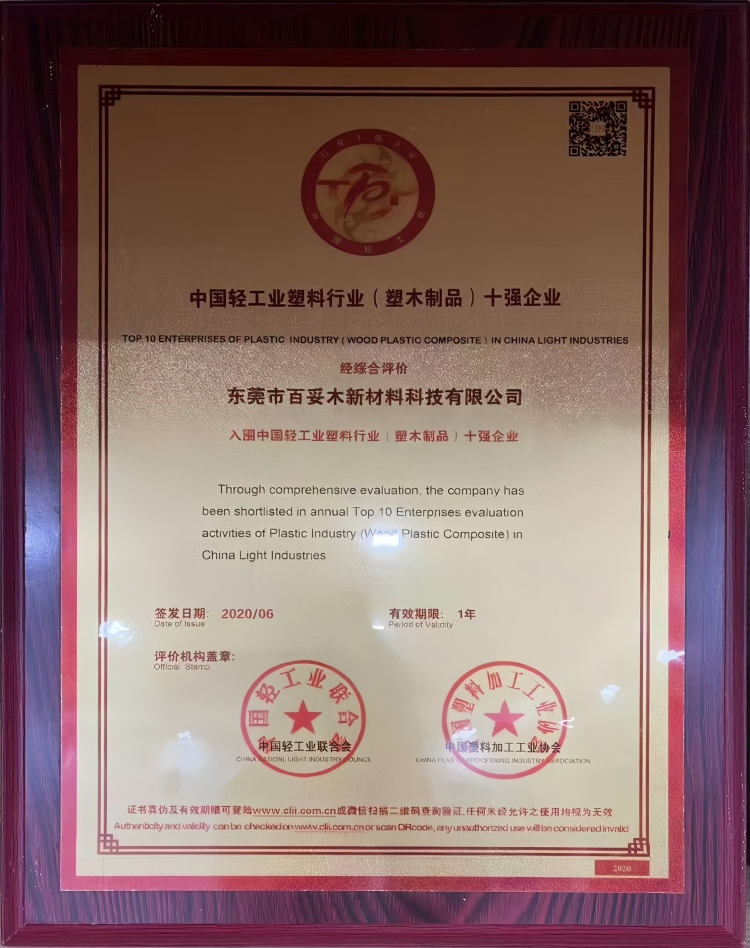 十強認證!百妥木在高端塑木行業的硬核實力